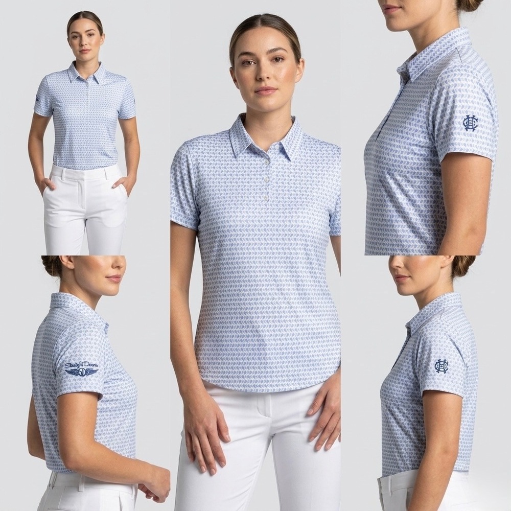 Straight Down Performance Golf Polo Womens XL Blue White Teardrop Print Shirt